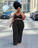 Solid Color Black Ruffled Halter One Piece Sexy Backless Jumpsuit