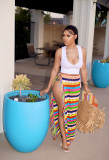 Sexy Color Block Fringe Hem Crochet Cover Up Skirt
