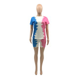 Fashion Color Matching Printed Two Piece Shorts Set