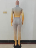 High Neck Gradient Embroidered Letters Sports Two-Piece Set