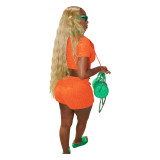 Orange Solid Color Zipper Two Piece Hooded Set