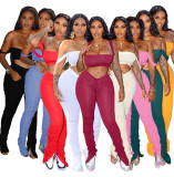 Solid Color Crop Top and Pleated Split Micro Trousers