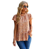 Casual Fashion Floral Pattern Print Ruffle Sleeve Top