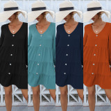 Women's Casual Dress Button Down Shift Tunic Short Sleeve Shift Ruffle V Neck Flowy Swing Dresses