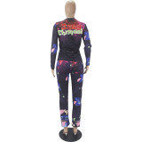Casual Cartoon Print Home Wear Long Sleeve Pajamas Loungewear Women Sets