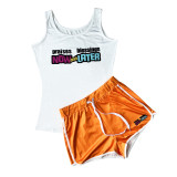 Sexy Graphic Print Vest Yoga Short Set