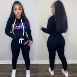 Autumn/Winter Velvet Drawstring Pullover Hooded Sweatshirt Two Piece Pant Set