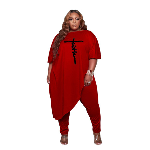 New Arrivals Spring Autumn Black Slanted Shoulder Embroidered Two Piece Plus Size Sets