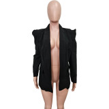 Solid Color Plain Ruched Fashion Blazer