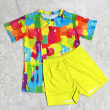 Fashion Solid Color Pattern Printed Shorts Two-piece Set