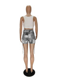 Casual Printed Drawstring Vest Crop Top and Patchwork Short