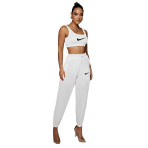 Solid Color Printed Sports Vest and Trousers Two Piece Pant Set