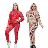 Autumn Fashion Women's Printed Hooded Sweatshirt and Trousers 2 Pieces
