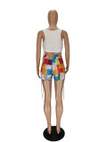 Casual Double Cross Print Collar Sleeveless Gathering Crop Top & Short Two Piece