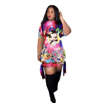 Casual Bandage Printed Cartoon Mini Dress