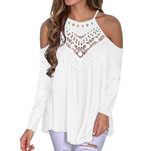 Knitted Printed Off Cold Shoulder Gradient T-Shirt