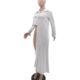 White Button Up Suit Collar Asymmetrical Shirt