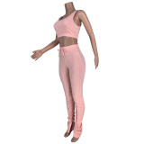 Solid Color Crop Vest and Stacked Pants