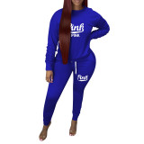 Casual Print Letter Pleated Sweatpants Two Piece with Pockets