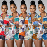 Fashion Casual Paisley Bandage Shirt Two Piece Summer Set