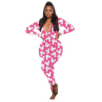Casual Pattern Printed V Neck Home Jumpsuit Casual Pattern Printed V Neck Home Jumpsuit