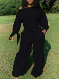 Solid Color Loose Cotton Sweatshirt Jumpsuit