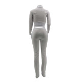 Solid Color Turn-down Neck Sports 2 Piece Set