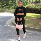 Sportswear 3 Piece Pants Sets Solid Ribbed Pit Track Jogging Sets