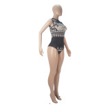 Fashion Pattern Printed Sleeveless Rompers + Wide Leg Pants Set