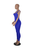 Solid Color Ribbed Sleeveless Square Neck Backless Tank Jumpsuit