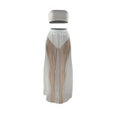 Solid Color Mesh Wrapped Top Hollow Pant and Perspective Long Skirt
