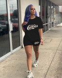 Casual Solid Color Graphic Print Short Sleeve Shorts 2 Piece Set
