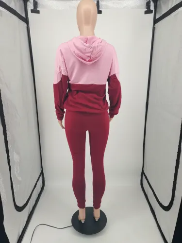 Fashion Printed Stitching Pullover Hoodie Two Piece Outfits