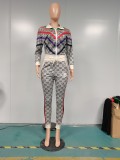 Casual Printed Stitching Pant Set
