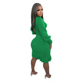 Casual Solid Basic Sweater Turtleneck Ruffle Hand-Knit Long Sleeve Dresses
