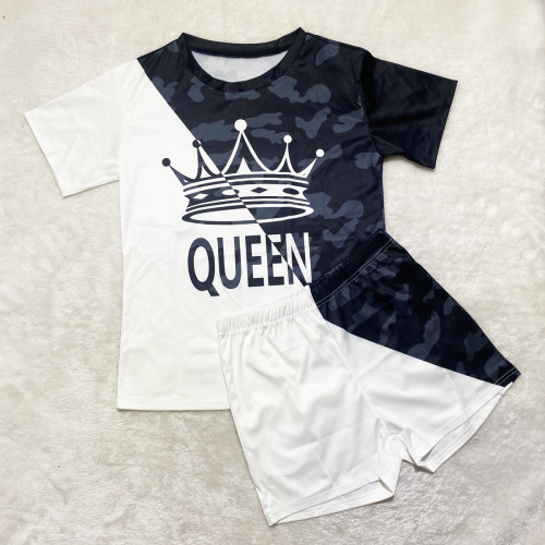 Casual Printed Tracksuit Women Short Sleeve Two Piece Outfits with Pockets