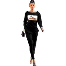 Casual Printed Knit Two Piece Outfits