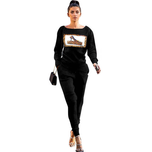 Casual Printed Knit Two Piece Outfits