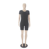 Fashion Solid Color V Neck Short Sleeve Shorts Set