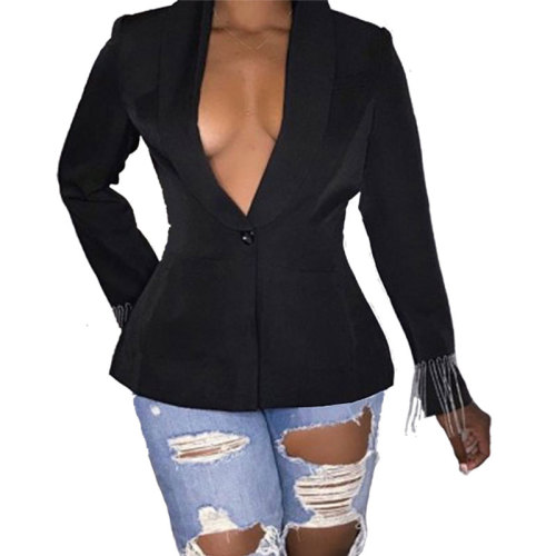 Casual Button Fringed Stitching Cardigan Blazer