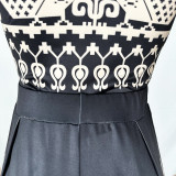 Fashion Pattern Printed Sleeveless Rompers + Wide Leg Pants Set