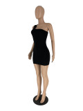 Solid Color Single Shoulder Sleeveless Bodycon Dresses