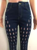 Washed Holes Denim Flared Pants