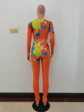 Women Colorful Ink-splash Print Crop Top Two Piece Outfits