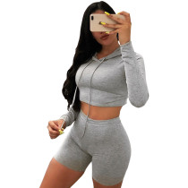 Solid Color Hooded Activewear Shorts Set