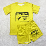 Casual Solid Color Graphic Print Short Sleeve Shorts 2 Piece Set