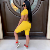 Sexy Backless Lace Up Printed Short Sleeve Shorts Set For Nightclub