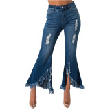 Hole Hem Wide leg Denim Trousers
