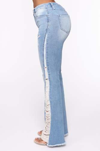 Womens Kiana Distressed Flare Jeans in Light Blue