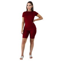 Solid Color Cotton Basic Shirt and Tight Shorts